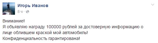 Ульяновский бизнесмен даст 100 тысяч рублей за информацию о человеке, облившем его «Лексус» краской, фото-1